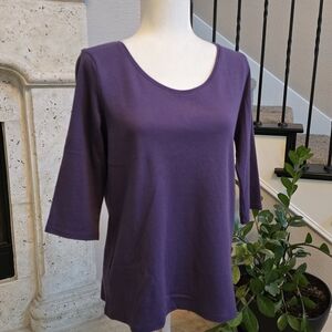 100 % Organic Cotton Eileen Fisher Purple Women's Top With 3/4 Sleeves